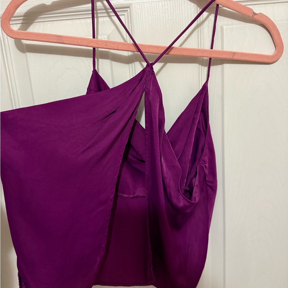 Zara Magenta Satin Cowl Neck Camisole